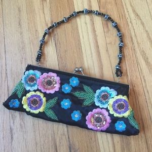 Embroidered Bead/Bling/Silk Ball-Snap Clutch